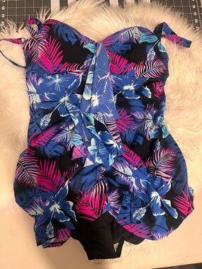 Torrid Tropical Floral One-Piece Swimsuit in Blue & Pink